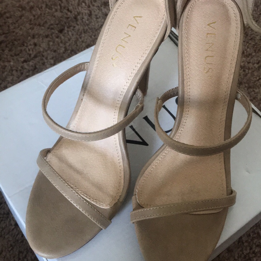 Nude Three Strap Sandal Heels NWOT